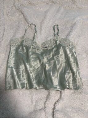 Oscar de la Renta Satin Lace-Trim Cami in Sage